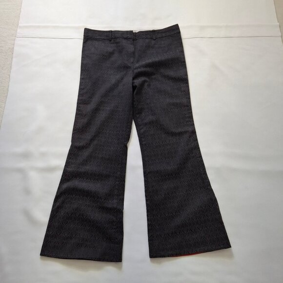 Tahari Faded Black Jaquard Bell Bottom Vintage Pants Sz M Peek A Boo Red Lining - Picture 4 of 14